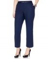 Maintain a professional look in warmer temps with Charter Club's cropped plus size pants, featuring a control panel and belted waist. (Clearance)