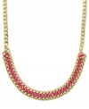 Grace your neck with colorful chic. Vince Camuto's chain necklace flaunts a bright pink cord intertwined in the links. Finished with a lobster clasp closure. Crafted in gold tone mixed metal. Approximate length: 18 inches.