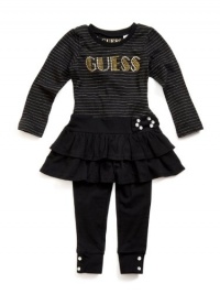 GUESS Kids Girls Little Girl Lurex Stripe Dress with Legg, BLACK (5/6) GUESS Kids Girls Little Girl Lurex Stripe Dress with Legg, BLACK (5/6)