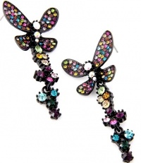 Beautiful Floating Butterfly Dangle Earrings with Pink, Blue, Green, Purple, Yellow Multicolor Austrian Crystals - Black Beautiful Floating Butterfly Dangle Earrings with Pink, Blue, Green, Purple, Yellow Multicolor Austrian Crystals - Black