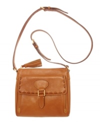 A two-toned tassel, exposed chunky stitching and a convenient flap pocket lend an effortless elegance to the Florentine crossbody bag. A two-toned tassel, exposed chunky stitching and a convenient flap pocket lend an effortless elegance to the Florentine crossbody bag.