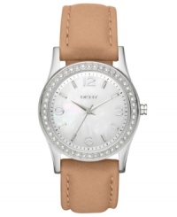 Enduring simplicity from DKNY. A watch with rich leather and shimmering crystal accents. Enduring simplicity from DKNY. A watch with rich leather and shimmering crystal accents.