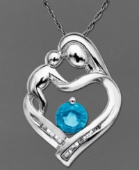 Nothing symbolizes love like a mother and child. This beautiful pendant features a round-cut blue topaz (5/8 ct. t.w.) and sparkling diamond accents. Crafted in sterling silver. Approximate length: 18 inches. Approximate drop: 1/2 inch. Nothing symbolizes love like a mother and child. This beautiful pendant features a round-cut blue topaz (5/8 ct. t.w.) and sparkling diamond accents. Crafted in sterling silver. Approximate length: 18 inches. Approximate drop: 1/2 inch.