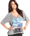 Pleat details at back add unexpected edge to this Chaser printed tee -- perfect for a cute, casual look! (Clearance)