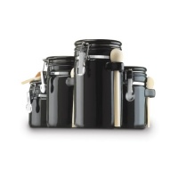 Anchor Home Collection 4-Piece Ceramic Canister Set with Clamp Top Lid and a Wood Spoon, Black Anchor Home Collection 4-Piece Ceramic Canister Set with Clamp Top Lid and a Wood Spoon, Black