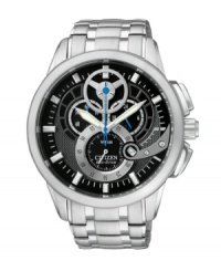 Striking hardware adds high-impact style to the dial of this Eco-Drive watch by Citizen. Striking hardware adds high-impact style to the dial of this Eco-Drive watch by Citizen.