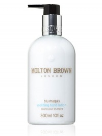Blu Maquis Soothing Hand Lotion. A warm fusion of Corsican fir extract coupled with an aroma of rosemary, nutmeg, patchouli and incense oil will protect and hydrate your hands. Rich conditioners soften, smooth and comfort the skin. The hands are left infused with the wild scent of the Mediterranean maquis. 10 oz. Blu Maquis Soothing Hand Lotion. A warm fusion of Corsican fir extract coupled with an aroma of rosemary, nutmeg, patchouli and incense oil will protect and hydrate your hands. Rich conditioners soften, smooth and comfort the skin. The hands are left infused with the wild scent of the Mediterranean maquis. 10 oz.