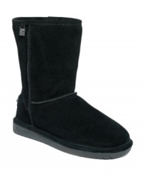 It doesn't get much warmer--or more comfortable--than this! Made in suede with toasty sheepskin lining, Bearpaw's Bianca boots feature an easy round-toe slip-on silhouette. You'll want to wear them all winter long! It doesn't get much warmer--or more comfortable--than this! Made in suede with toasty sheepskin lining, Bearpaw's Bianca boots feature an easy round-toe slip-on silhouette. You'll want to wear them all winter long!