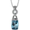 Scintillating Beauty: Designer Inspired Sterling Silver Rhodium Finish Cable Style Pendant Necklace with Arctic Blue CZ