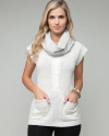 G2 Chic Short Sleeve Cowl Knit Front Pocket Sweater