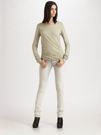 Ultra-soft cotton, embellished with delicately stitched line details and a band of contrast trim on the back.Jewel necklineLong sleeves with rib-knit cuffsVertical back seamAttached back band of contrast trimCottonDry cleanMade in Italy of imported fabricModel shown is 5'11 (180cm) wearing US size Small. Ultra-soft cotton, embellished with delicately stitched line details and a band of contrast trim on the back.Jewel necklineLong sleeves with rib-knit cuffsVertical back seamAttached back band of contrast trimCottonDry cleanMade in Italy of imported fabricModel shown is 5'11 (180cm) wearing US size Small.