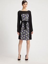 Billowy bishop sleeves, flattering self tie and a graphic dot print add vintage vibes to this silk v-back dress. BoatneckLong bishop sleevesSelf tieV-back; zipperAbout 22 from natural waistSilkDry cleanMade in USA of imported fabricModel shown is 5'10 (177cm) wearing US size 2. Billowy bishop sleeves, flattering self tie and a graphic dot print add vintage vibes to this silk v-back dress. BoatneckLong bishop sleevesSelf tieV-back; zipperAbout 22 from natural waistSilkDry cleanMade in USA of imported fabricModel shown is 5'10 (177cm) wearing US size 2.