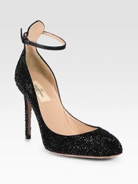 An adjustable leather ankle strap updates this glittery Swarovski crystal-coated suede pump. Self-covered heel, 4¼ (110mm)Swarovski crystal-coated suede upperAdjustable leather ankle strapLeather lining and solePadded insoleMade in Italy