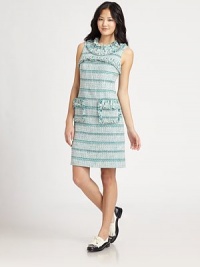 Textural tweed, dressed up with patch pockets and bands of matching fringe trim.Jewel necklineSleevelessPatch pocketsFringe trimConcealed back zipFully linedAbout 36½ from shoulder to hem84% cotton/8% rayon/8% acrylicDry cleanImportedModel shown is 5'10 wearing US size 4.OUR FIT MODEL RECOMMENDS ordering true size. Textural tweed, dressed up with patch pockets and bands of matching fringe trim.Jewel necklineSleevelessPatch pocketsFringe trimConcealed back zipFully linedAbout 36½ from shoulder to hem84% cotton/8% rayon/8% acrylicDry cleanImportedModel shown is 5'10 wearing US size 4.OUR FIT MODEL RECOMMENDS ordering true size.