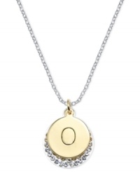 Letter perfection. This sterling silver necklace holds a pendant set in 14k gold and sterling silver plated topped with an O and adorned with crystal for a stunning statement. Approximate length: 18 inches. Approximate drop: 7/8 inch. Approximate drop width: 5/8 inch. Letter perfection. This sterling silver necklace holds a pendant set in 14k gold and sterling silver plated topped with an O and adorned with crystal for a stunning statement. Approximate length: 18 inches. Approximate drop: 7/8 inch. Approximate drop width: 5/8 inch.