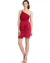 BCBGeneration Women's One Shoulder Ruffle Dress, Red Berry, 2