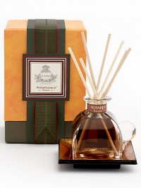 Presented in a beautiful hand-blown Italian crystal perfume bottle with glass stopper, Agraria Balsam PetitEssence is filled with a special formulation of a unique balsam fragrance oil, a refreshing and luscious marriage combining the essence of sweet balsam California redwood, a hint of French sage and the bouquet of white flowers.Elegantly gift-boxed with seven 5-inch bamboo reeds 1.7 oz. Includes tray Presented in a beautiful hand-blown Italian crystal perfume bottle with glass stopper, Agraria Balsam PetitEssence is filled with a special formulation of a unique balsam fragrance oil, a refreshing and luscious marriage combining the essence of sweet balsam California redwood, a hint of French sage and the bouquet of white flowers.Elegantly gift-boxed with seven 5-inch bamboo reeds 1.7 oz. Includes tray