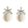 Sterling Silver White Freshwater Cultured Coin Pearl Ribbon Design Clip Back Earrings (13-14mm)