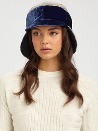 Soft cap woven to a silky velvet and wool finish with small visor detail.Viscose/Acrylic/Polyester/Wool/SilkBrim, about 2Specialist dry cleanMade in Italy Soft cap woven to a silky velvet and wool finish with small visor detail.Viscose/Acrylic/Polyester/Wool/SilkBrim, about 2Specialist dry cleanMade in Italy