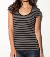 G by GUESS Basic Ribbed V-Neck Tee with Stripes, JET BLACK/CLOUDY HEATHER (MEDIUM) G by GUESS Basic Ribbed V-Neck Tee with Stripes, JET BLACK/CLOUDY HEATHER (MEDIUM)