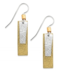 Resplendent rectangles. Jody Coyote's drop earrings are set in sterling silver with layered bronze and silver-plated rectangle pieces coming together. Gold-tone glass beads add a stylish touch. Approximate drop: 1-3/4 inches.