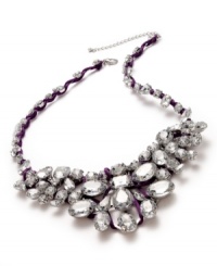 Layer this showstopping statement necklace from Bar III for instant fashion. With indigo fabric displaying clear acrylic stones. Crafted in rhodium-plated mixed metal. Approximate length: 19 inches + 3-1/2-inch extender. Approximate drop: 2-1/2 inches. Layer this showstopping statement necklace from Bar III for instant fashion. With indigo fabric displaying clear acrylic stones. Crafted in rhodium-plated mixed metal. Approximate length: 19 inches + 3-1/2-inch extender. Approximate drop: 2-1/2 inches.