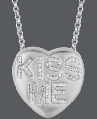 Pucker up! Sweethearts' adorable heart-shaped pendant expresses more that just great style with the words KISS ME written in round-cut diamonds (1/6 ct. t.w.) across the surface. Pendant crafted in sterling silver. Copyright © 2011 New England Confectionery Company. Approximate length: 16 inches + 2-inch extender. Approximate drop: 5/8 inch. Pucker up! Sweethearts' adorable heart-shaped pendant expresses more that just great style with the words KISS ME written in round-cut diamonds (1/6 ct. t.w.) across the surface. Pendant crafted in sterling silver. Copyright © 2011 New England Confectionery Company. Approximate length: 16 inches + 2-inch extender. Approximate drop: 5/8 inch.
