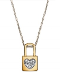 True love's desire. This romantic necklace features a padlock pendant with a diamond-accented heart at center. Crafted in 14k gold. Approximate length: 18 inches. Approximate drop: 1/4 inch. True love's desire. This romantic necklace features a padlock pendant with a diamond-accented heart at center. Crafted in 14k gold. Approximate length: 18 inches. Approximate drop: 1/4 inch.