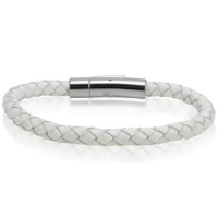 Oxford Ivy Braided White Leather 6mm Bracelet with Stainless Steel Locking Clasp 7 1/2 inches Oxford Ivy Braided White Leather 6mm Bracelet with Stainless Steel Locking Clasp 7 1/2 inches