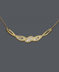 Adorn your neckline with a beautifully delicate piece. Wrapped in Love™ necklace features twists of 14k gold and round- and baguette-cut diamond (1/3 ct. t.w.). Approximate length: 16 inches. Approximate drop: 2 inches. Adorn your neckline with a beautifully delicate piece. Wrapped in Love™ necklace features twists of 14k gold and round- and baguette-cut diamond (1/3 ct. t.w.). Approximate length: 16 inches. Approximate drop: 2 inches.