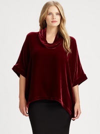 Not only is this velvet top elegant, but it's also machine washable. This design is guaranteed to be one of your favorites this season.CowlneckElbow-length sleevesHandkerchief hemPull-on styleAbout 26 from shoulder to hemRayon/silkMachine washImported Not only is this velvet top elegant, but it's also machine washable. This design is guaranteed to be one of your favorites this season.CowlneckElbow-length sleevesHandkerchief hemPull-on styleAbout 26 from shoulder to hemRayon/silkMachine washImported