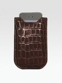 A sleek and compact case in croco-embossed leather, specially designed for iPhones 4 and 4S models and newer BlackBerry models. Shammy-cloth lining securely hold your phone in place. Fits iPhone 4/4S and new BlackBerry models Leather 3½W X 5H Made in USA A sleek and compact case in croco-embossed leather, specially designed for iPhones 4 and 4S models and newer BlackBerry models. Shammy-cloth lining securely hold your phone in place. Fits iPhone 4/4S and new BlackBerry models Leather 3½W X 5H Made in USA