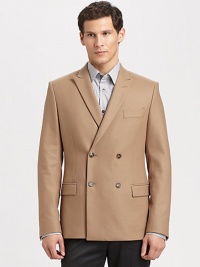 Made from an Italian wool/nylon blend, a blazer with peak lapels and a structured fit. Double-breasted styleLong sleevesAbout 29 from shoulder to hem< 80% wool/20% nylonDry cleanImported of Italian fabrication Made from an Italian wool/nylon blend, a blazer with peak lapels and a structured fit. Double-breasted styleLong sleevesAbout 29 from shoulder to hem< 80% wool/20% nylonDry cleanImported of Italian fabrication