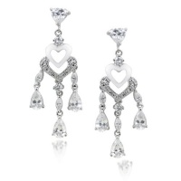 Studio 925 Amour Double Heart Cubic Zirconia Sterling Silver Chandelier Earrings