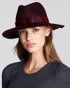 Channel your inner boho babe in Juicy Couture's floppy fedora with kaleidoscopic faux feather trim.