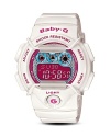 The Baby-G digital watch brightens wrists with bright hues and up-to-the-minute technology. Features include EL backlight with Afterglow, world time, 29 time zones, 4 daily alarms, countdown timer, full auto calendar and 12/24 hour formats. From Casio.