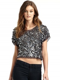 THE LOOKJewel necklineShort sleevesAllover paillettesBack keyhole button closureTHE FITAbout 19 from shoulder to hemTHE MATERIALSilkCARE & ORIGINDry cleanImported THE LOOKJewel necklineShort sleevesAllover paillettesBack keyhole button closureTHE FITAbout 19 from shoulder to hemTHE MATERIALSilkCARE & ORIGINDry cleanImported