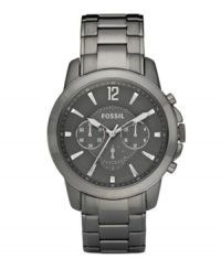 Monochromatic gray makes this sleek Fossil Grant collection chronograph watch fitting for the conference room or the coffee shop. Monochromatic gray makes this sleek Fossil Grant collection chronograph watch fitting for the conference room or the coffee shop.