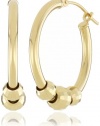 Duragold 14k Yellow Gold Mirrored Bead Hoop Earrings