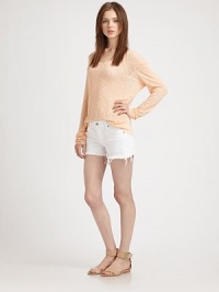 Bright white denim, finished in your favorite cut-off silhouette for a sexy, leg-baring fit.THE FITFittedRise, about 8Inseam, about 3THE DETAILSZip flyFive-pocket style98% cotton/2% elastaneMachine washMade in USA of Italian fabricModel shown is 5'9 (175cm) wearing US size 4. Bright white denim, finished in your favorite cut-off silhouette for a sexy, leg-baring fit.THE FITFittedRise, about 8Inseam, about 3THE DETAILSZip flyFive-pocket style98% cotton/2% elastaneMachine washMade in USA of Italian fabricModel shown is 5'9 (175cm) wearing US size 4.