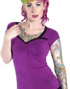 Purple Fly-Rite Shirt with Black Neck Border and Black Sparrow at Bottom Hem from Sourpuss Clothing