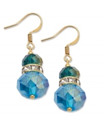 Featuring turquoise and clear crystal beads, c.A.K.e. by Ali Khan's snowman-shaped earrings are ready to melt into summer. Crafted in gold tone mixed metal. Approximate drop: 1-1/2 inch. Featuring turquoise and clear crystal beads, c.A.K.e. by Ali Khan's snowman-shaped earrings are ready to melt into summer. Crafted in gold tone mixed metal. Approximate drop: 1-1/2 inch.