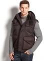 Outerwear gets adventurous with this water-resistant, hooded vest from Weatherproof.