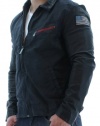 Marc Moto Andrew Marc Men's Hybrid Denim Leather Jacket Coat American Flag