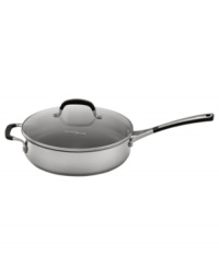 Enjoy consistently superb performance -- from searing to sauteing to browning and more -- with the Simply Calphalon Stainless sauté pan. It's a particularly polished pan, great-looking and hard-working, crafted with a bottom core of heavy-gauge, highly conductive aluminum that helps food cook evenly every time. 10-year warranty. Enjoy consistently superb performance -- from searing to sauteing to browning and more -- with the Simply Calphalon Stainless sauté pan. It's a particularly polished pan, great-looking and hard-working, crafted with a bottom core of heavy-gauge, highly conductive aluminum that helps food cook evenly every time. 10-year warranty.