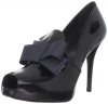 Stuart Weitzman Women's Bowtie Peep-Toe Pump,Anthracite Pebble Patent,6.5 M US