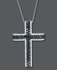 Proudly state your faith. Bella Bleu by Effy Collection's stunning cross pendant features the contrasting colors of round-cut white diamonds (1/3 ct. t.w.) and blue diamonds (1-1/6 ct. t.w.). Set in 14k white gold. Approximate length: 18 inches. Approximate drop length: 1-3/8 inches. Proudly state your faith. Bella Bleu by Effy Collection's stunning cross pendant features the contrasting colors of round-cut white diamonds (1/3 ct. t.w.) and blue diamonds (1-1/6 ct. t.w.). Set in 14k white gold. Approximate length: 18 inches. Approximate drop length: 1-3/8 inches.