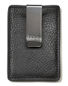 Pebbled leather credit card hold with embossed moneyclip.