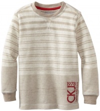 Calvin Klein Boys 2-7 Long Sleeve Striped Thermal, Grey, 4 Calvin Klein Boys 2-7 Long Sleeve Striped Thermal, Grey, 4