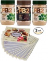 Powdered Peanut Butter - 85% Less Fat and Calories - 3 Pack - 2 PB2 Jars and 1 PB2 Cocoa Jars - 6.5oz Each - Free Bonus PB2 Recipe Cards Included (17 Cards in Total)